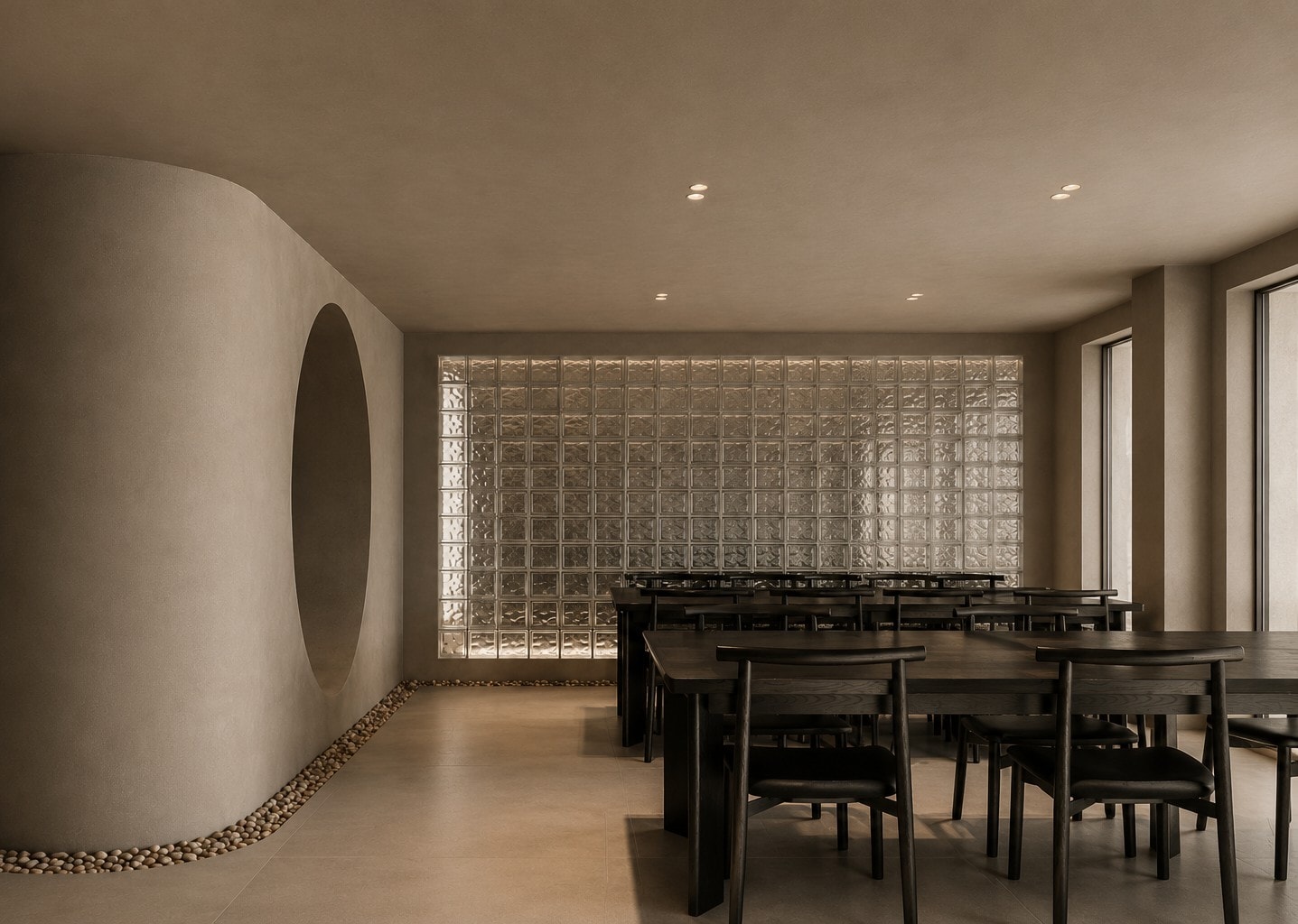 BEONE illuminated outdoor restaurant entrance